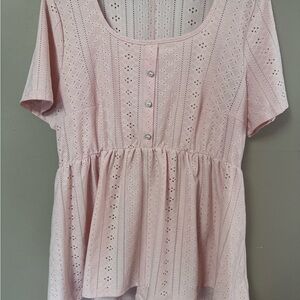 SHEIN Curve Pink Eyelet Peplum Light Blouse - Size 1XL - Excellent Condition
